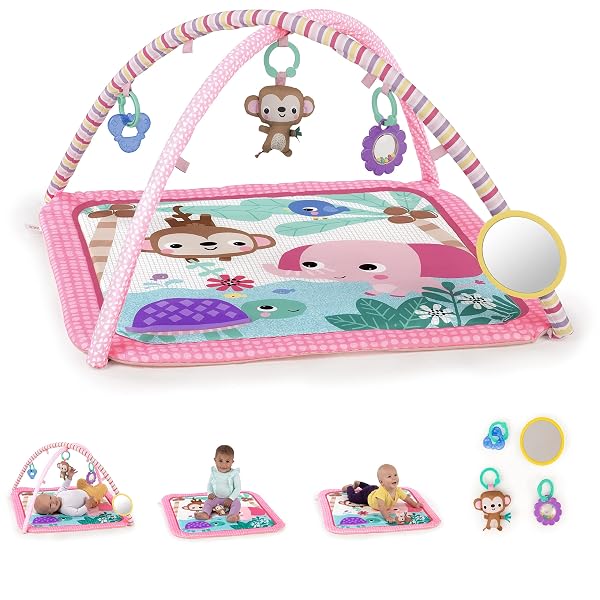 Floral Safari Spieldecke, 4 abnehmbare hängende Spielzeuge, 3 Spielmöglichkeiten, maschine