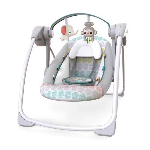 Whimsical Wild automatische Babyschaukel, zusammenklappbar, mit 6 Melodien und 2 Spielzeug